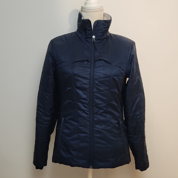 COLUMBIA OMNI-HEAT NAVY BLUE JACKET W/ZIP CLOSE POCKETS SZ SMALL - Picture 1 of 9